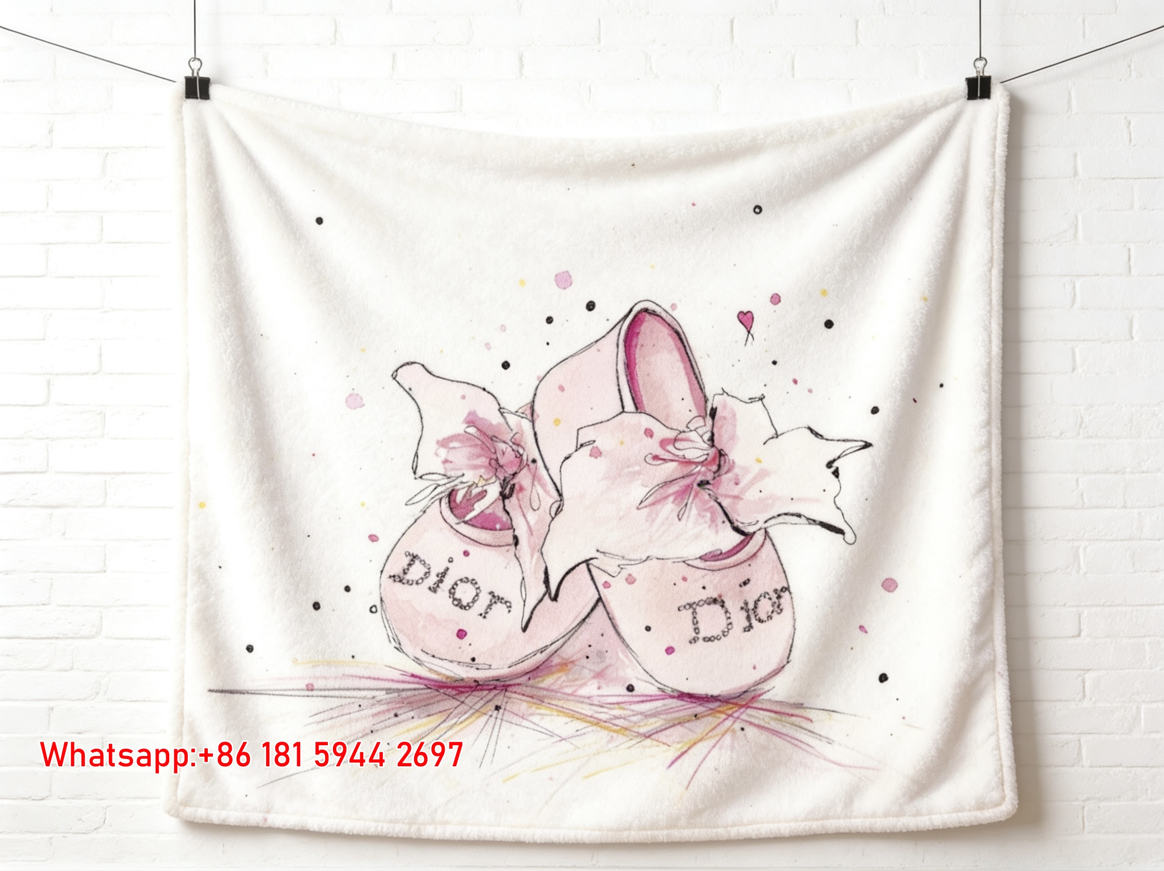 Dior Pink Baby Shoes Flannel Sofa Throw Blanket D371